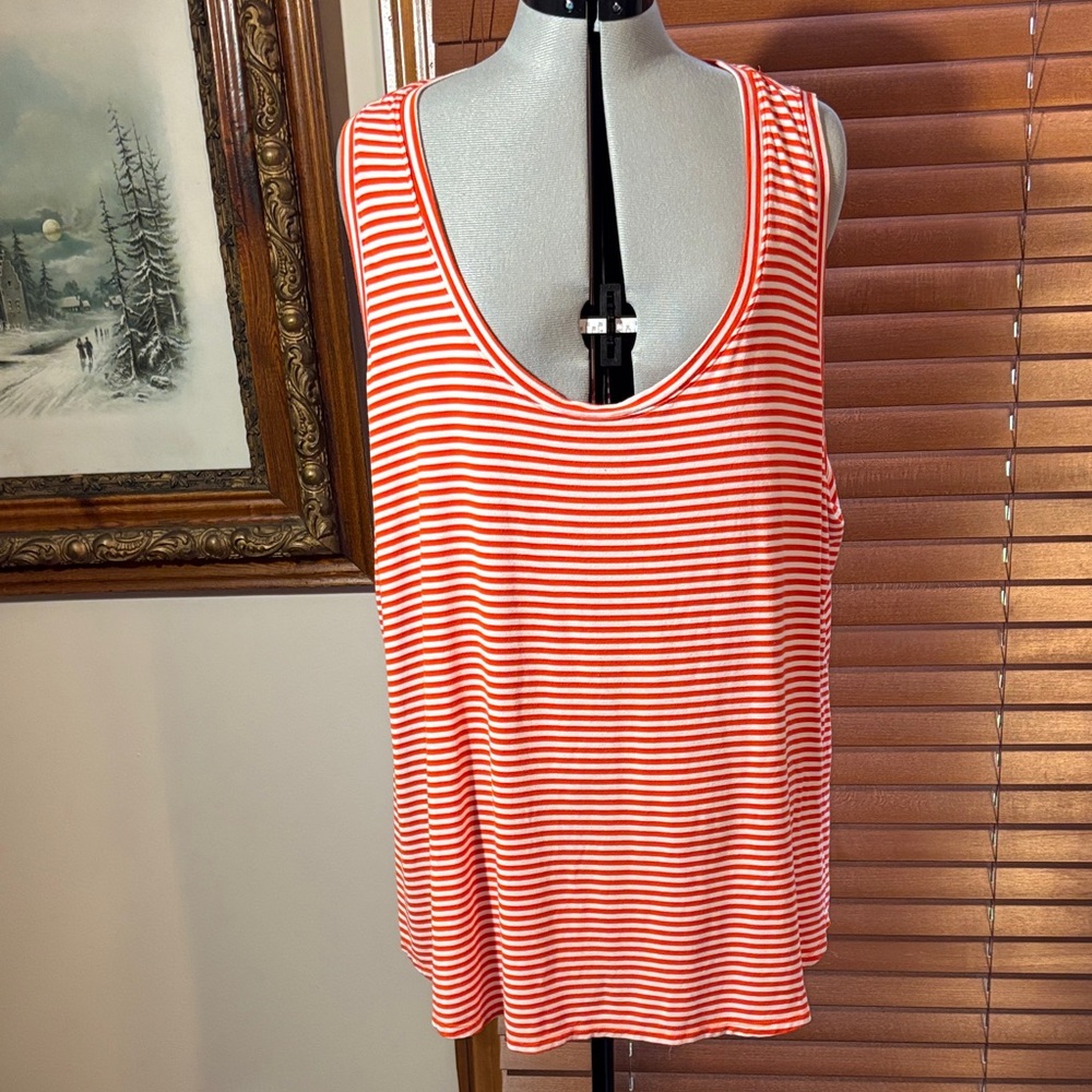 Ava & Viv ❤️Woman’s Orange/Red and White Striped Tank Top Size 4X